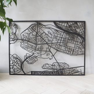 Stockholm Kungsholmen, stadskarta i trä, rektangulär