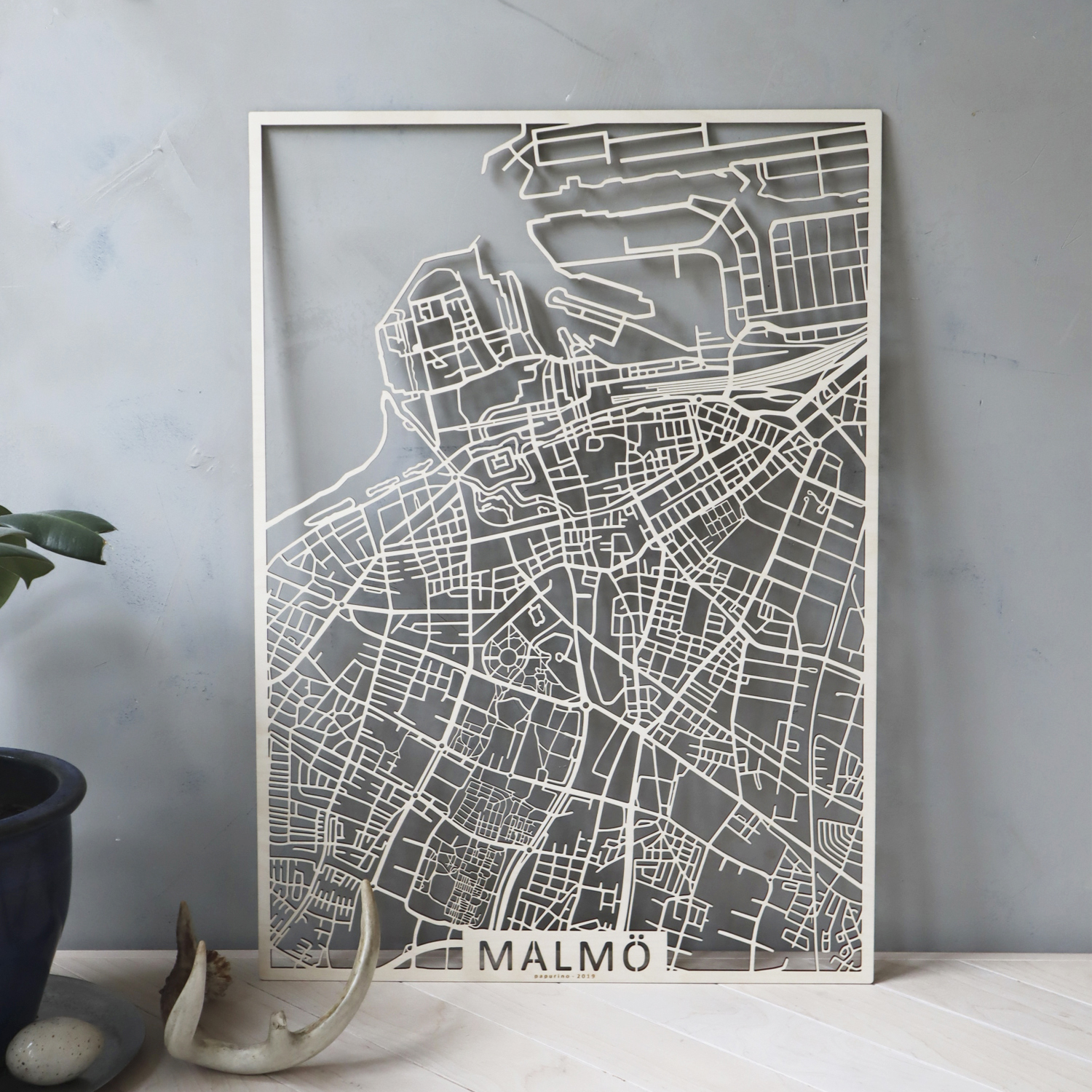Malmö, stadskarta i trä, rektangulär - FINinteriör Eshop